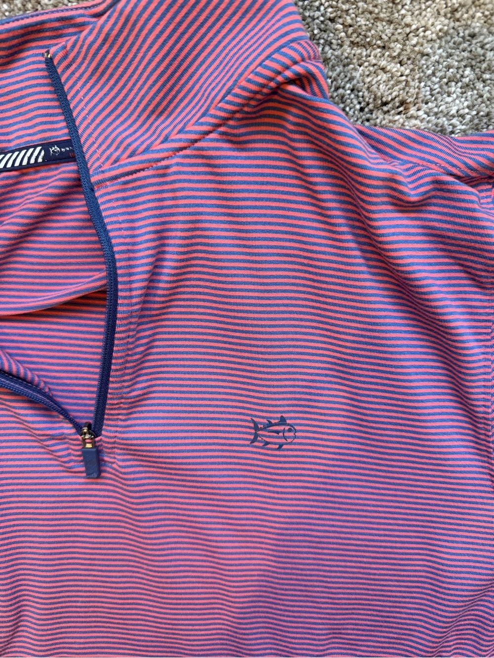 (M) Southern Tide Men’s Navy & Pink Striped 1/4 zip